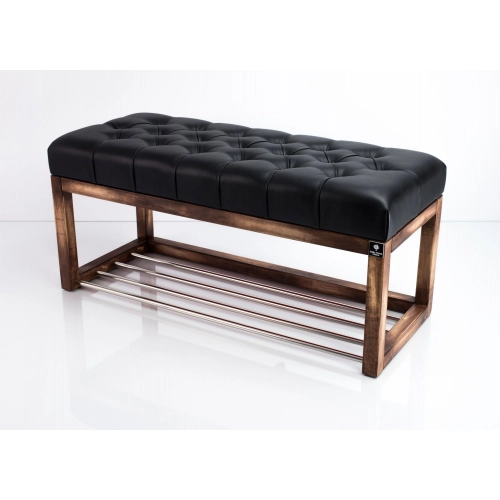 Ławeczka Pufa Pikowana Ekoskóra Czarny Guzik Tapicerowany LPP-4 Rozmiary od 50 cm do 200 cm